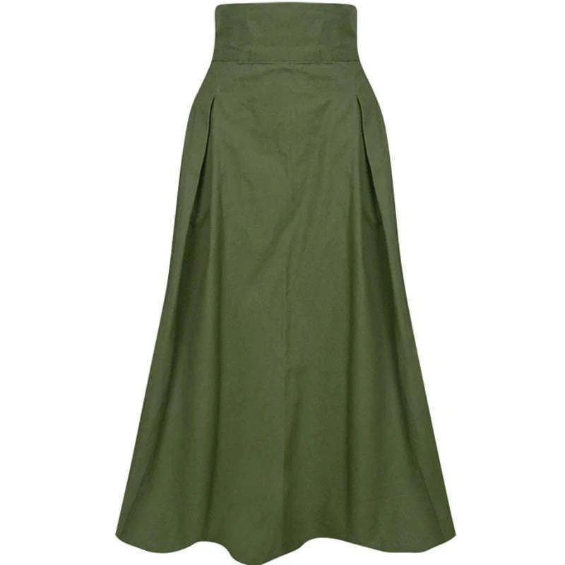 Skirts Womens Korean Fashion Solid Color Big Swing Women Skirt Long Skirt Autumn Wild High Waist Bow Slim Skirts