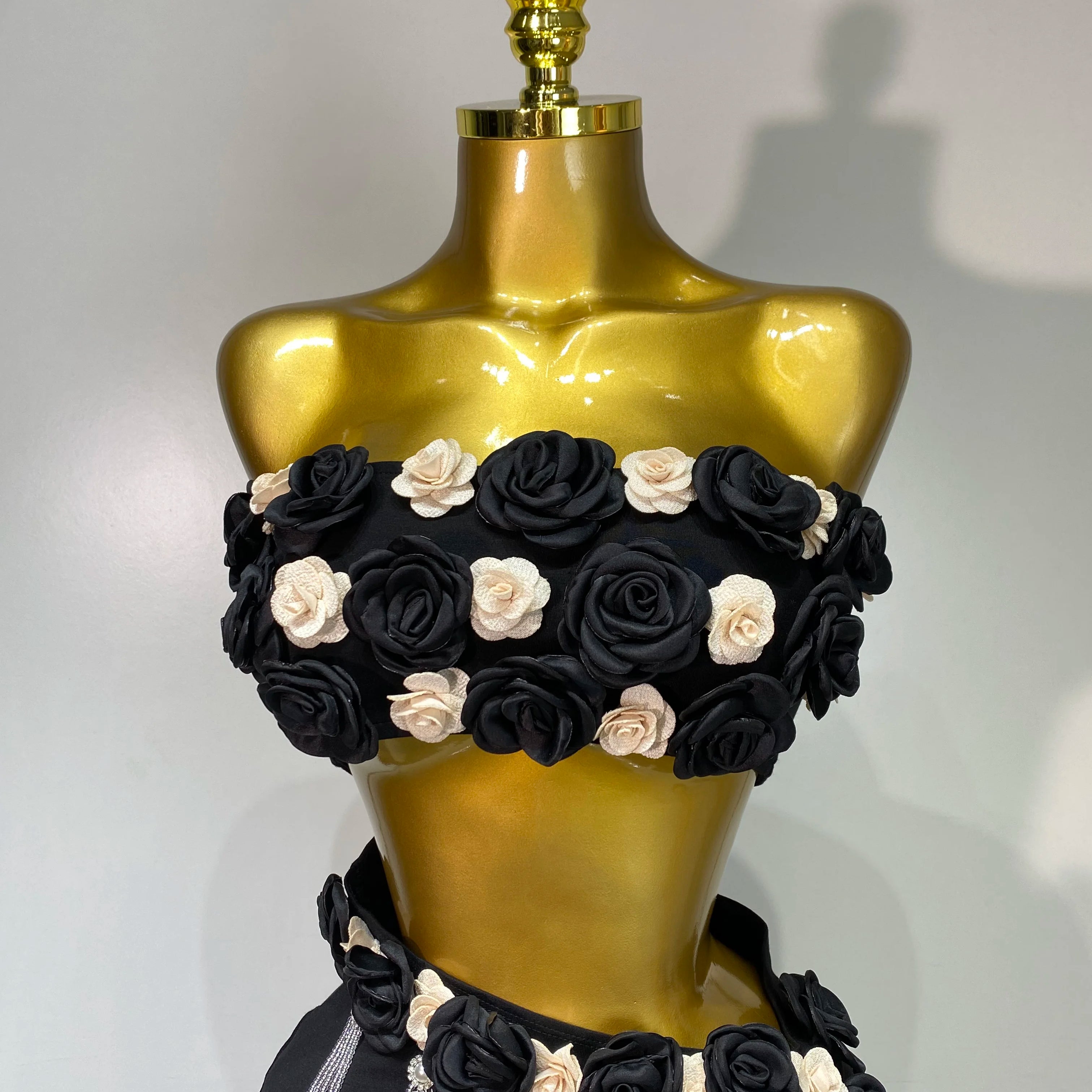 High Quality Women Sexy Flower Strapless Top High Slit Long Skirt Elegant Evening Party Two Piece Set Luxury Birthday Club Gown