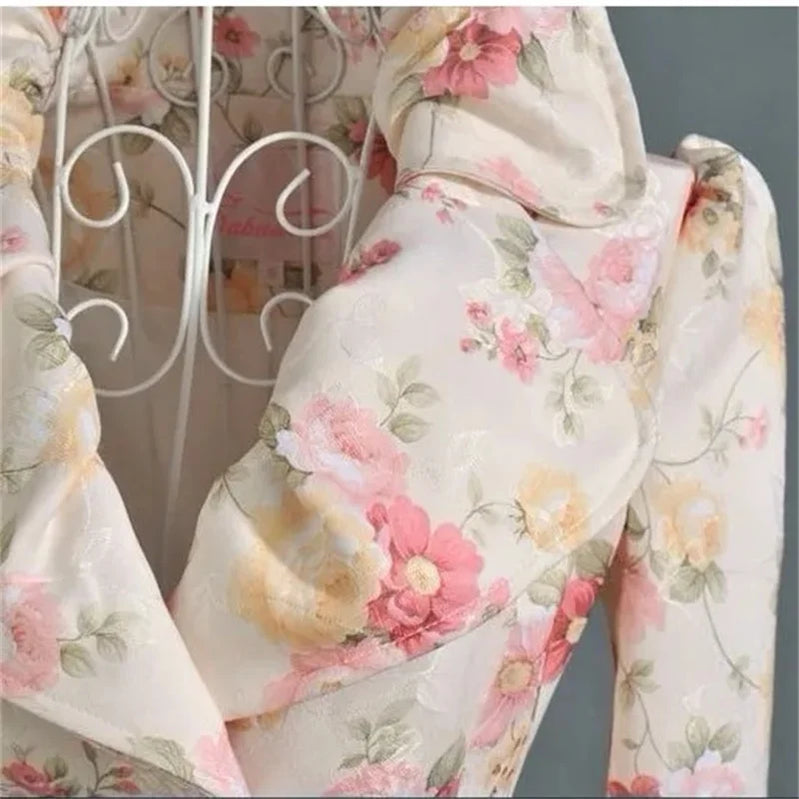 Women Windbreaker Mid Length Autumn New 2023 Trendy Westernized Large Lapel Print With Waistband Skirt Hem For Women's Outerwear