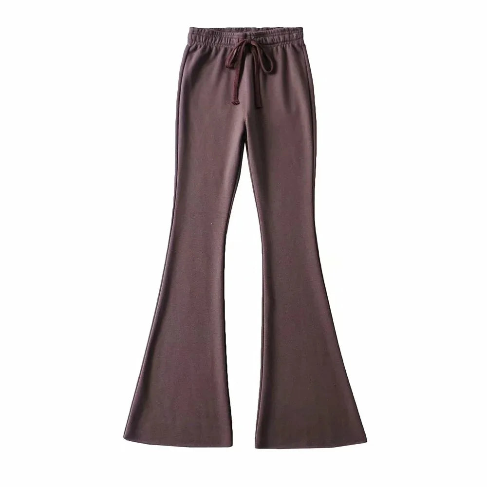 Women Leggings Gray Tie Up Elastic Sweatpants Flared Legging High Waist Pants Slim Casual Sports Black Pants Knitted Trousers brown