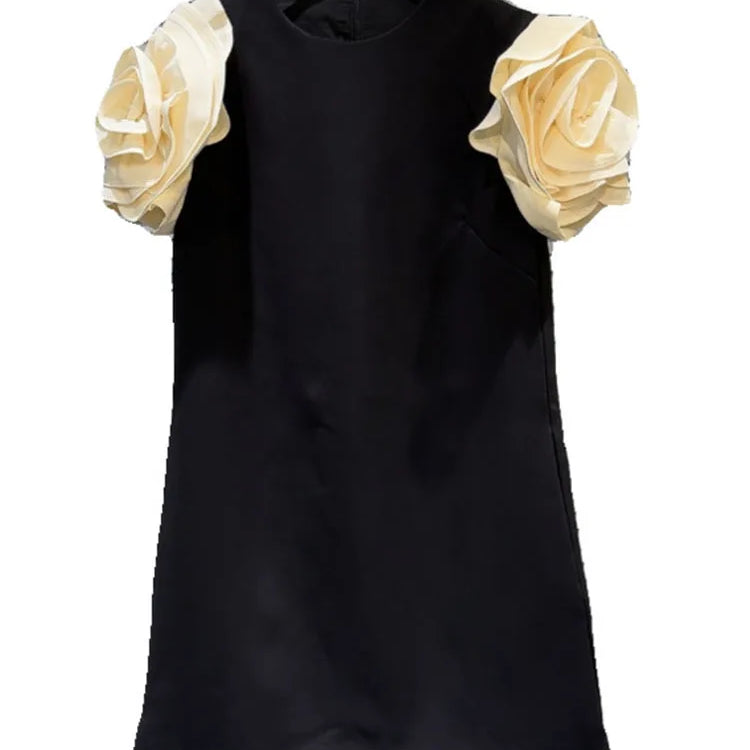 DEAT Fashion New Items Women's Spliced 3D Flower Sleeveless Dress Spring Trendy Round Neck Zipper Dresses Female 11XX8946