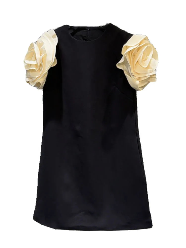 DEAT Fashion New Items Women's Spliced 3D Flower Sleeveless Dress Spring Trendy Round Neck Zipper Dresses Female 11XX8946