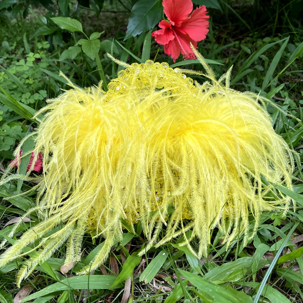 Pearl Bead Bag With Ostrich Feather Fur Designer Brand Clear Acrylic Crystal Stone Box Tote Handbag Women Handmade Party Purse