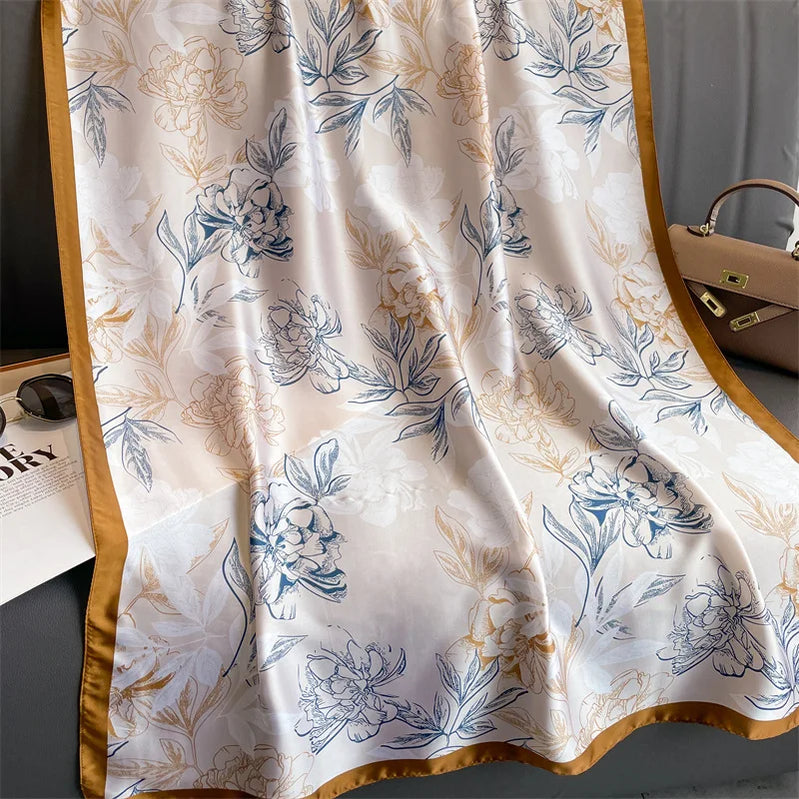 180*90cm Elegant Print Large Size Scarves Women High Quality Soft Silk Scarf Sun Protection Shawl Hijab Bandanna Foulard Muffler XL146-1 180X90cm