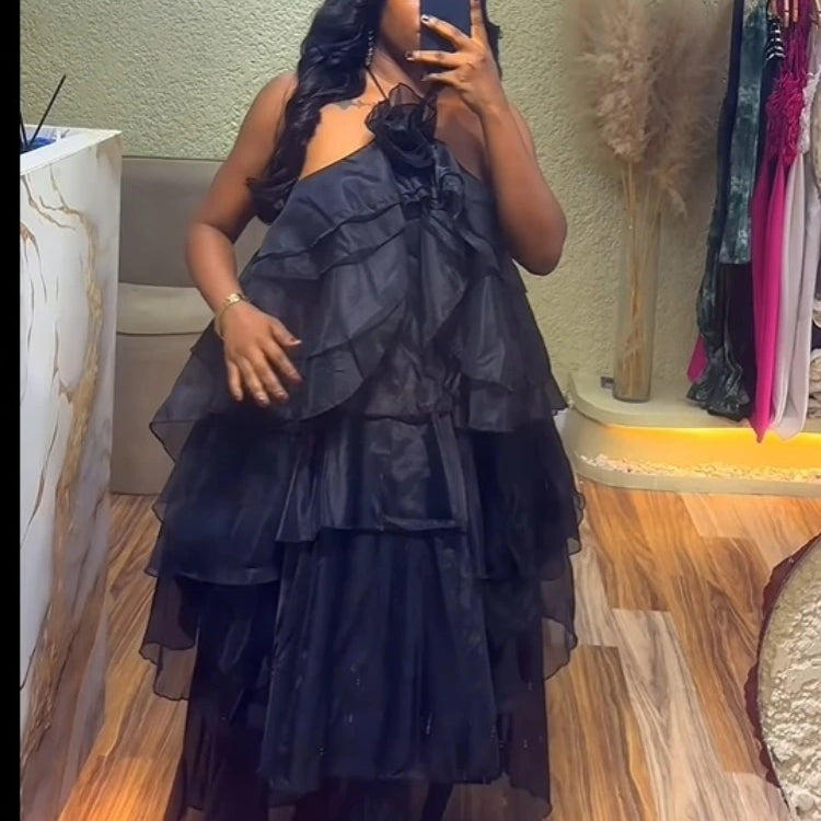 CM.YAYA Women Sleeveless Ruffles Loose Ball Gown Smock Strap Maxi Long Sexy Dress 2025 Birthday Vacation Party Dresses Vestidos