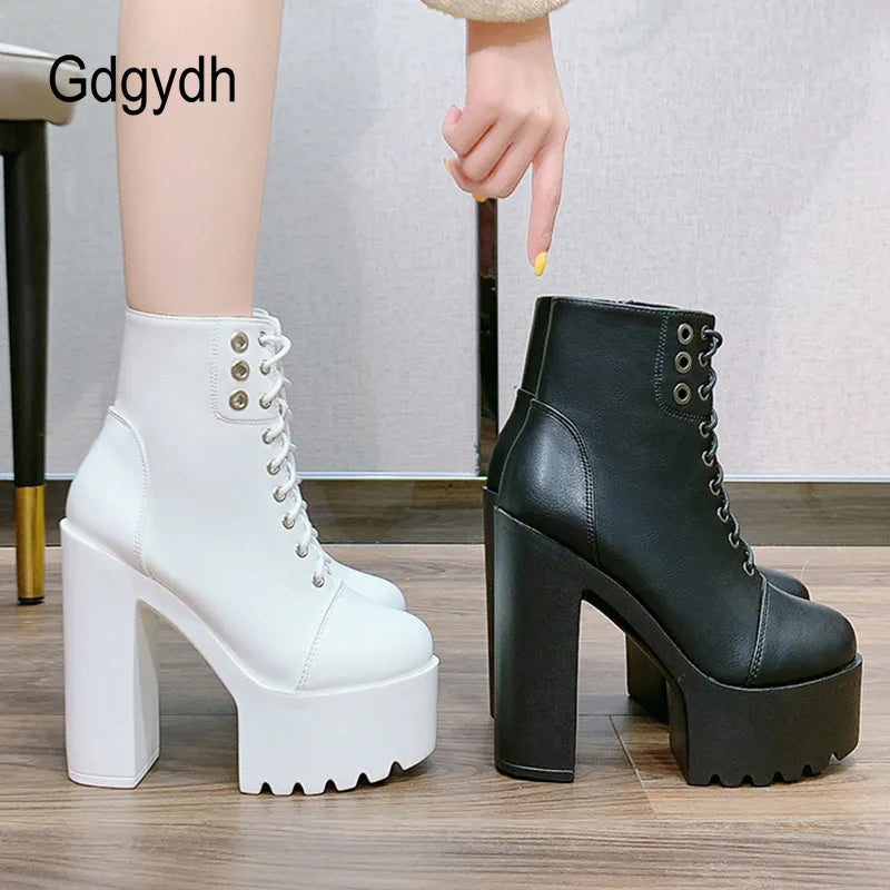 Womens Comfy Booties Platform Stage Performance Shoes High Heels White Black Chunky Heel Cosplay Shoes For Lady Zipper