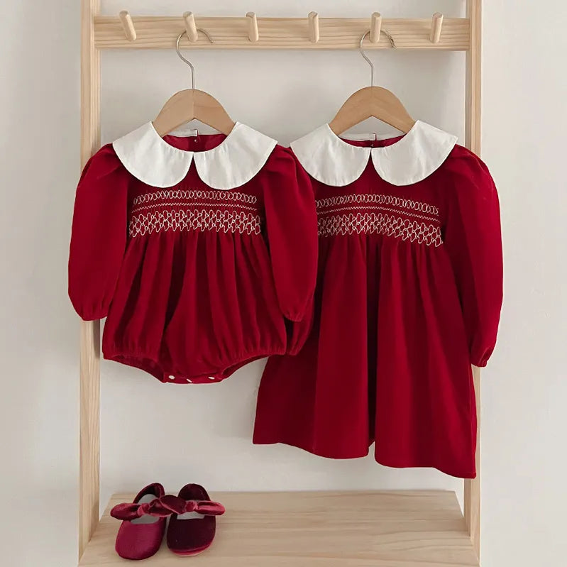 Vesti da bambina Autumn Autunno bambino Rompeggio principessa vestito rosso maniche lunghe vesti vestiti natalizi