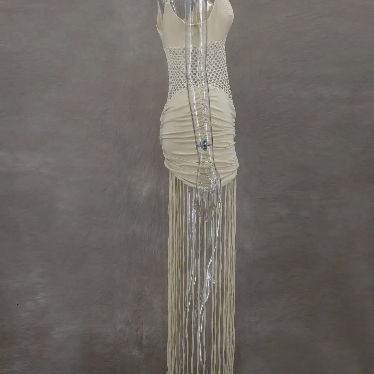 CM.YAYA Women Spaghetti Strap V-neck Sleeveless Tassel Hollow Out Midi Maxi Dress Sexy Birthday Night Party Vestidos Dresses