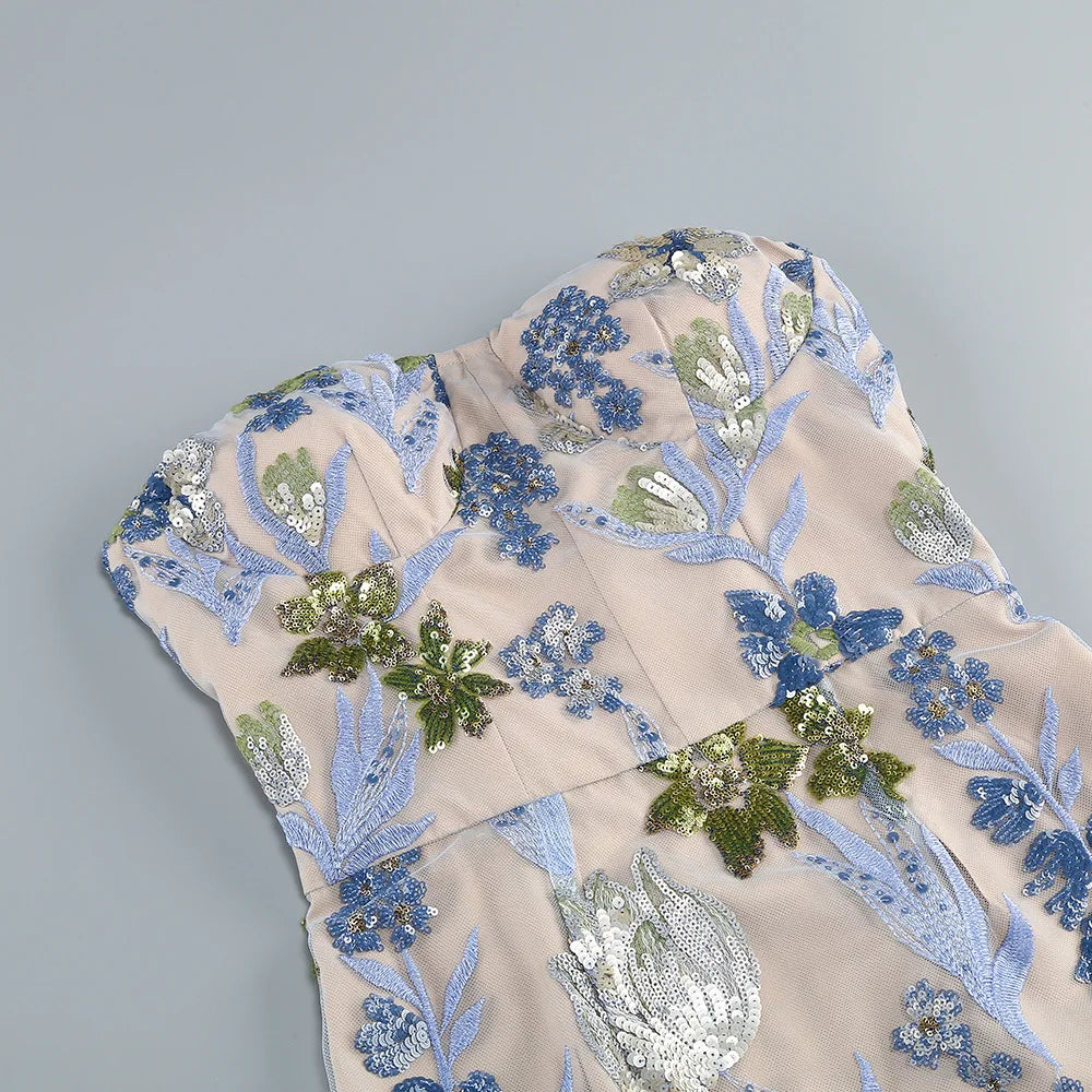 2025 New Fashion Women Sexy Strapless Embroidery Bodycon Long Dress Fashion Celebrate Evening Party Birthday Outfit