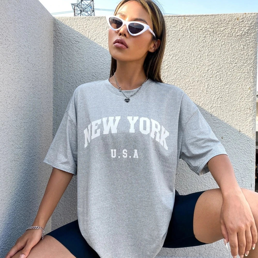 U.S.A New York USA City Street Printed Women T Shirts Breathable Summer T-Shirt Fashion Tees Clothing O-Neck  Short Sleeve