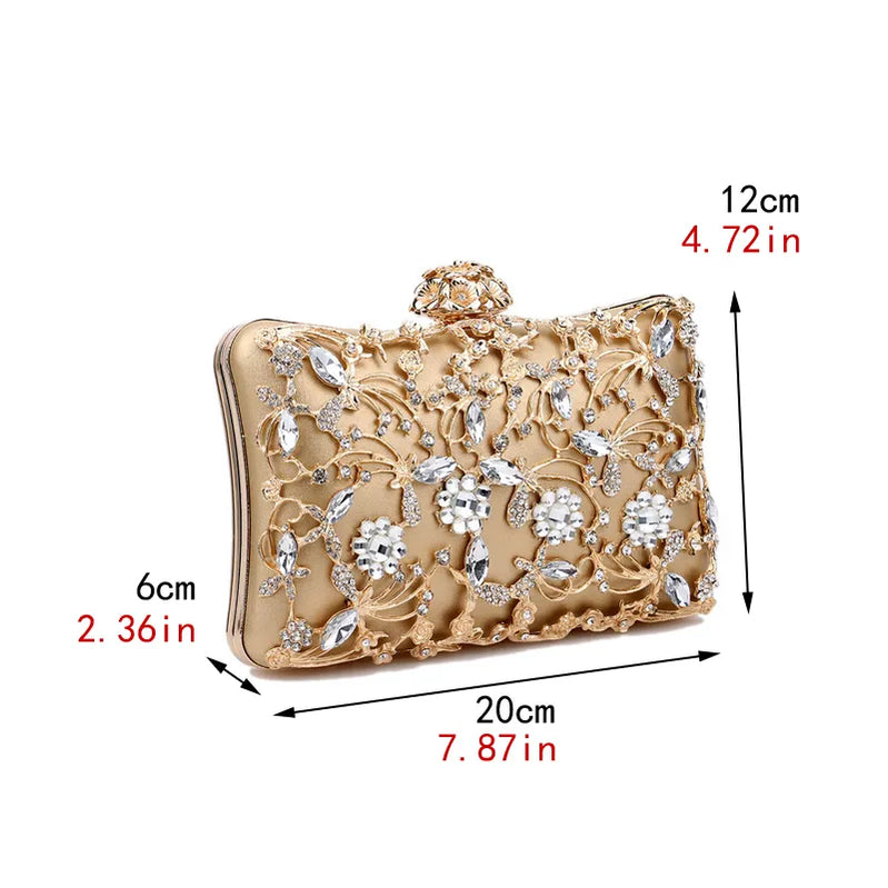 Rhinestones Women Bags Hollow Out Style Fashion Evening Bags Chain Shoulder Handbags Party Wedding Day Clutch Purse