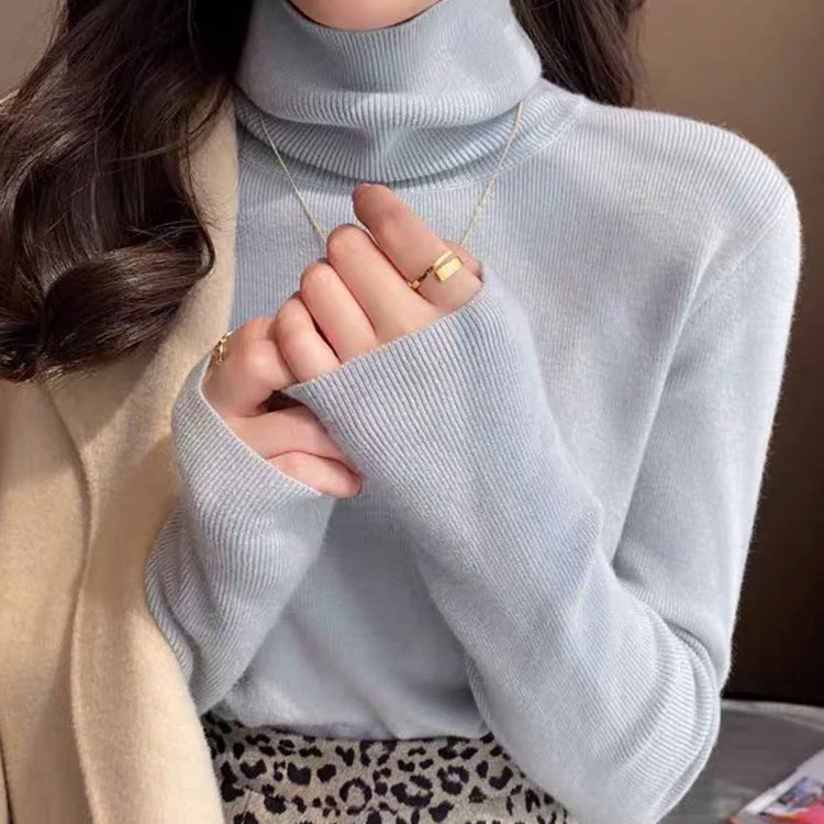 Women Turtleneck Sweaters Casual Soft Long Sleeve Pullovers Elastic Jumpers Knitwear Slim Basic Sweater For Women Autumn Winter