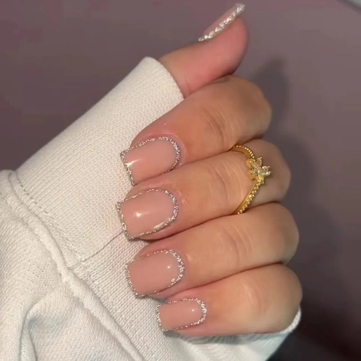 24pcs/set short sqaure almond fake nails geometric aurora gradient heart glitter designs faux ongles press on acrylic false nail