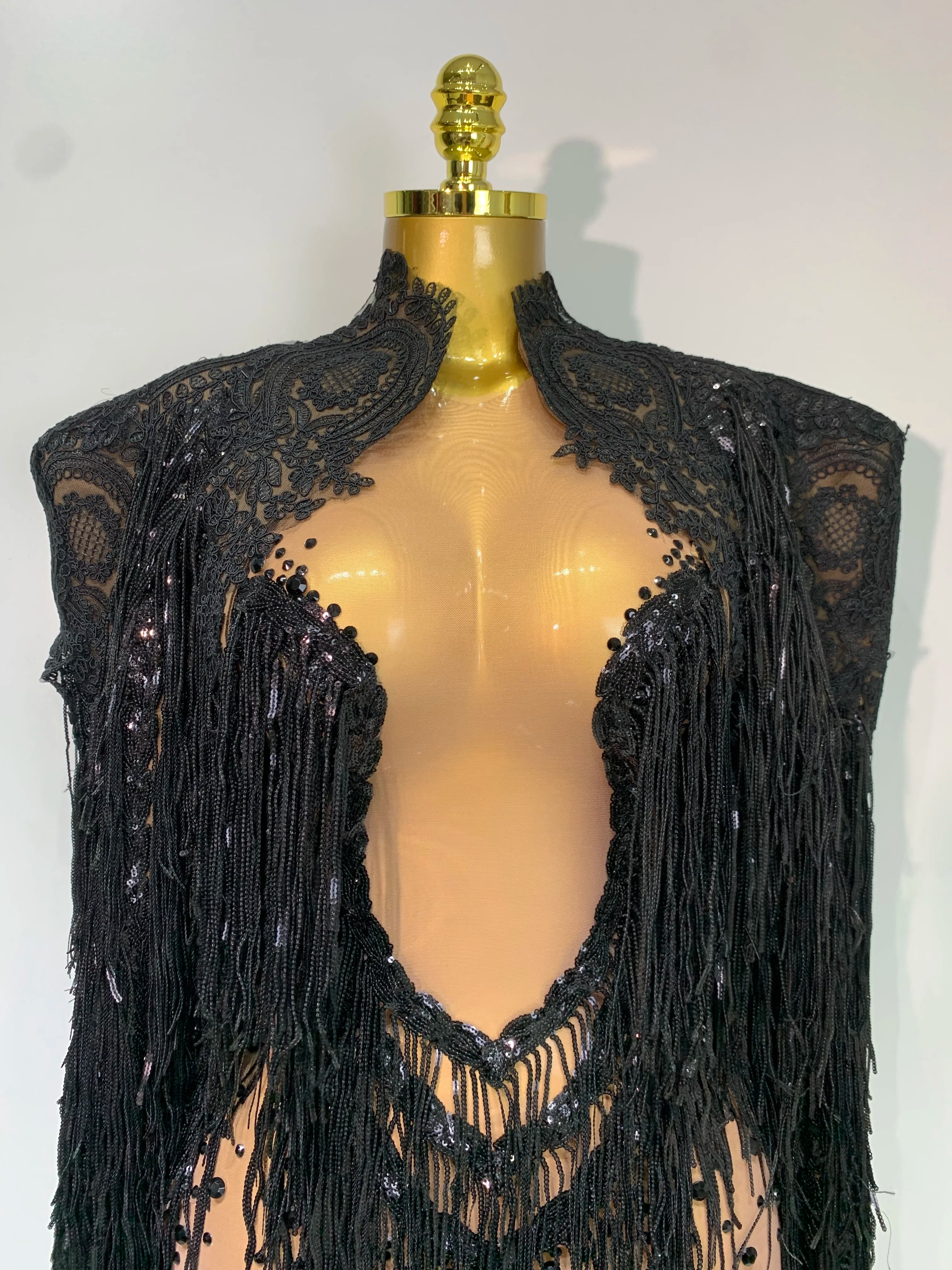 High Quality Rhinestones Tassels Mini Dress Suit Luxury Women Sexy See Through Mesh Party Club Dresses Performance Stage Outfit