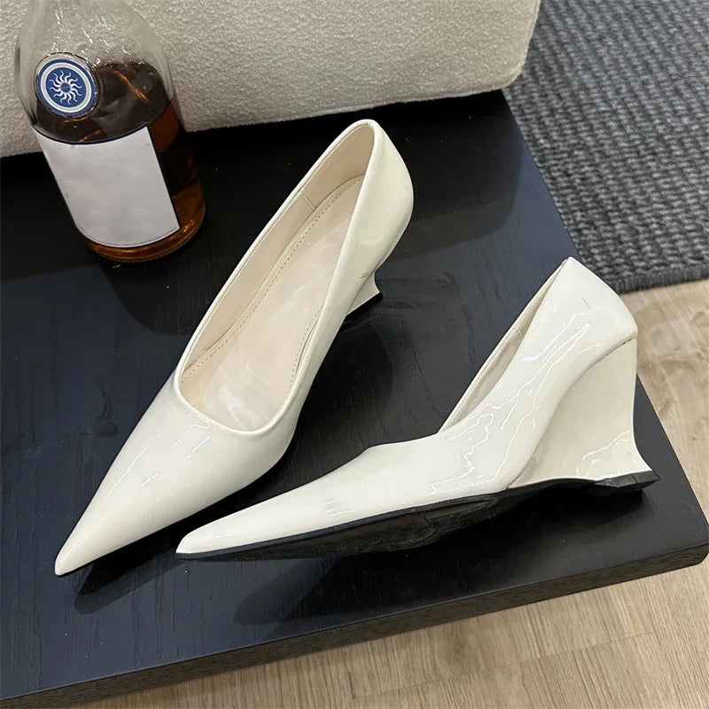 Eilyken Design Pointed Toe Wedges High Heels Women Pumps Silver Red Shoes Sexy Wedding Banquet Zapatos Mujer
