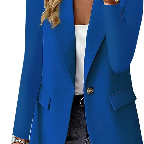Blazer Woman Clothing Korean Style Outerwear Long Sleeved Top Solid Color Cardigan Autumn Winter Office Lady Jacket Elegant Coat Blue