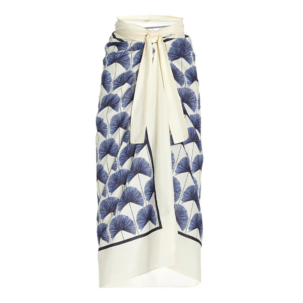 Women's 3 Piece Swimsuits Fashion Leaves Printed Bikini and Cover Up Beach Outfitssummer Bathing Suits High Waist Swimwear 2022 Blue