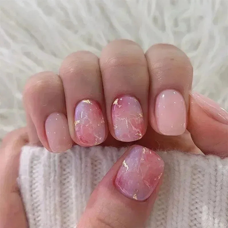 24Pcs Fashion Fake Nails Press on Short Square Head False Nail Art Black Starlit Sky Design Artifical Full Cover Nail Tips