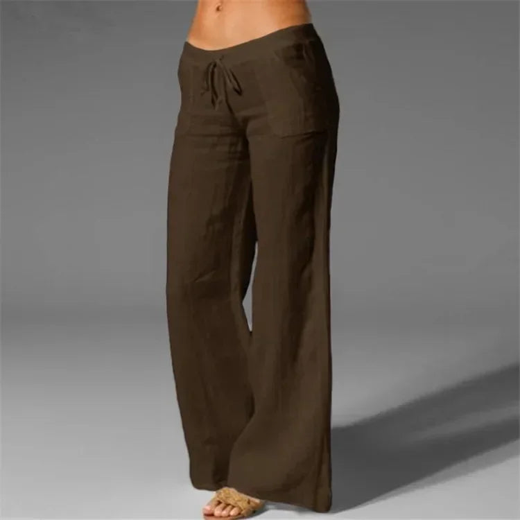 Summer Cotton Linen Women's Pants Oversize Black Wide-leg Pants Casual Pants Female Trendy Loose Fashion Trousers Ladies brown