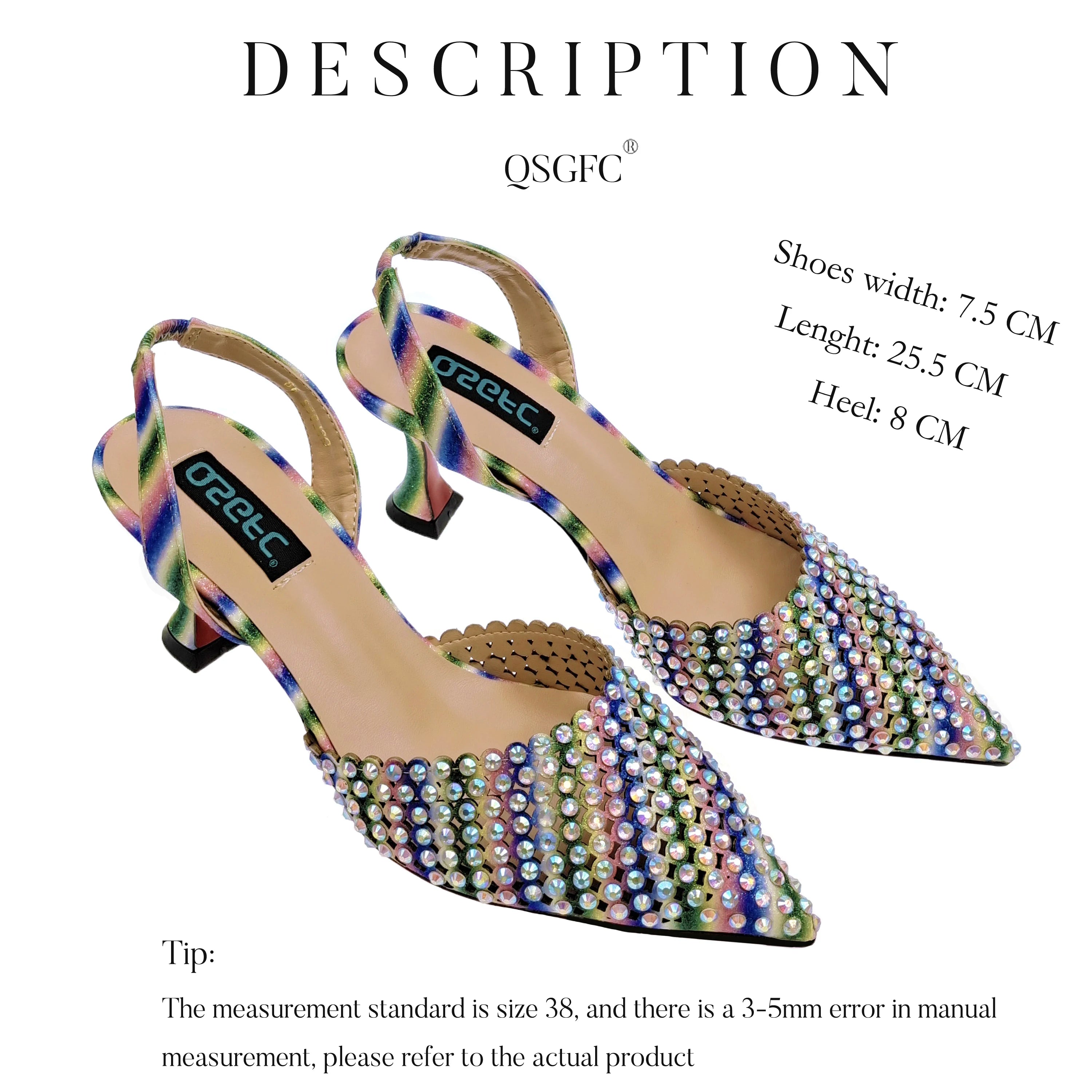Italian Design Women Hollowed Out Embroidery Colorful Rhinestones Rainbow Color Women's Shoes and Party Wedding Bags Set