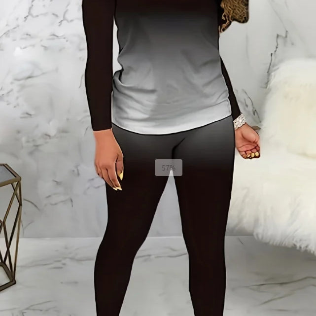 Plus size European and American cross-border spring and autumn new round neck gradient long sleeve trousers casual suit