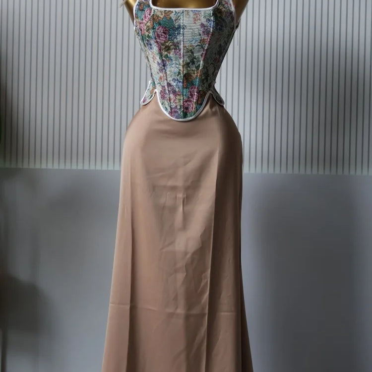 CM.YAYA Women's Dress Set Print Bow Corset Top and Maxi Long Skirt Suit 2025 Summer Elegant Evening Two 2 Piece Set Outfits