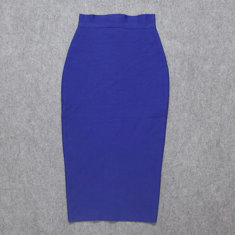 HQBORY Sexy Quality Nude Beige Bandage Skirts Midi 2023 Women Summer Red Split Party Skirt Bodycon High Waist Office Lady Skirt ROYAL BLUE