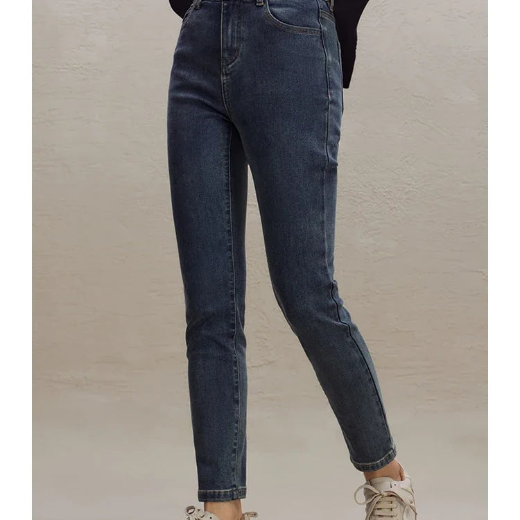 Commuter Style Stretch Skinny Jeans for Women High Waist Slimming Winter Pencil Pants Small Foot Nine-Point Pant