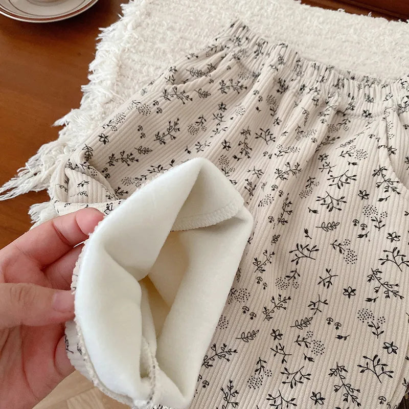 Winter Kids Pants Thicken Fur Lining Girls Trousers Warm Boys Pants