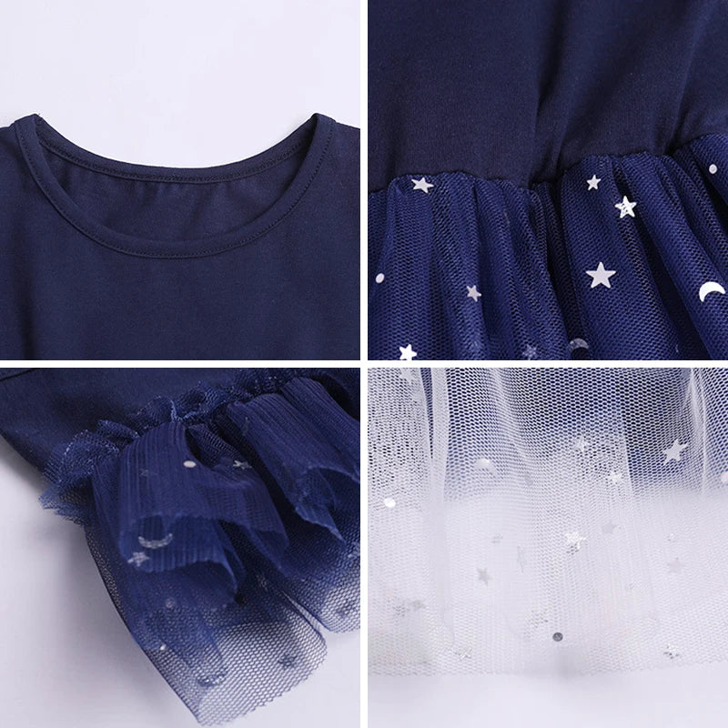 Summer Girl Dress Princess Star Sleeveless Tulle Tutu Dress for 4-8Y Kids Birthday Party Shaggy Dress Child Clothes