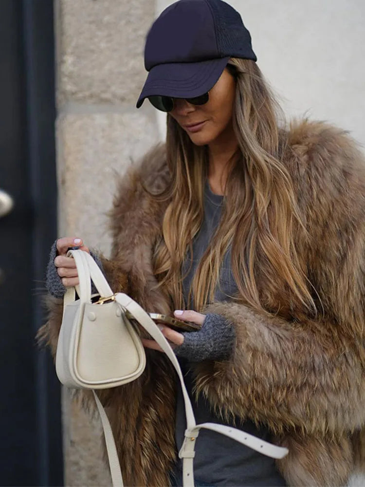 Winter Women's Chic Thermal Furry Faux Fur Coat Fashion Casual Long Sleeve Cardigan Jackets New Female Warm Streetwear ﻿