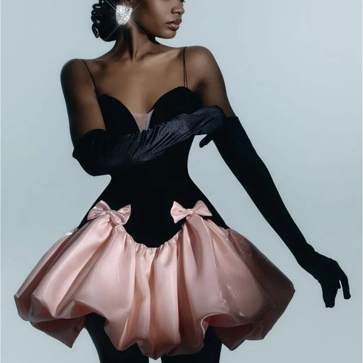 Summer Women Sexy Strap V-Neck Ball Gown Mini Dress Celebrate Fashion Birthday Party Cute Girls' Date Dress