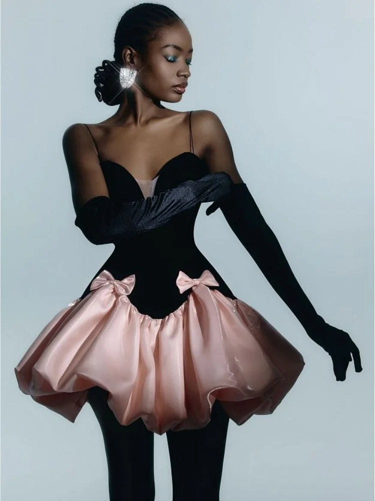 Summer Women Sexy Strap V-Neck Ball Gown Mini Dress Celebrate Fashion Birthday Party Cute Girls' Date Dress