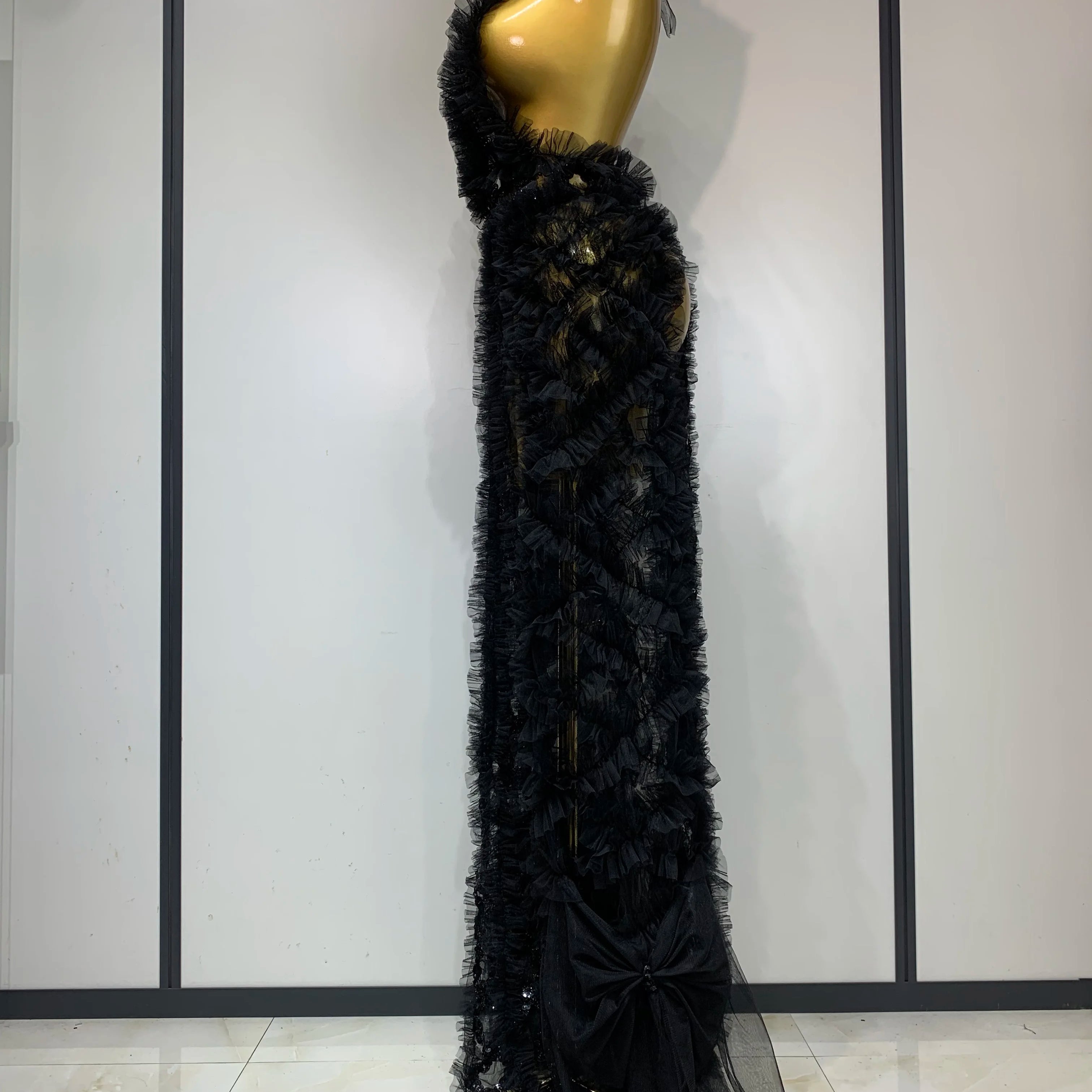 Vestido transparente com lantejoulas de malha preta, sexy, frente única, festa noturna, baile, boate, cantor, traje para performance no palco, 2025