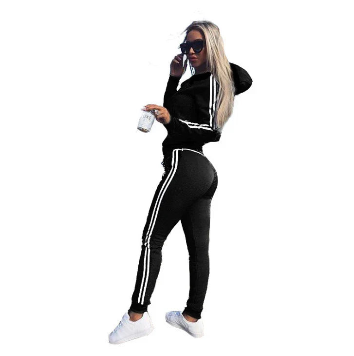 Women Sportswear Casual Sport Suit Long Sleeve Zipper Jacket Gym Fitness Leggings Plus Size 2 Piece Sets Cotton Tracksuit 2021