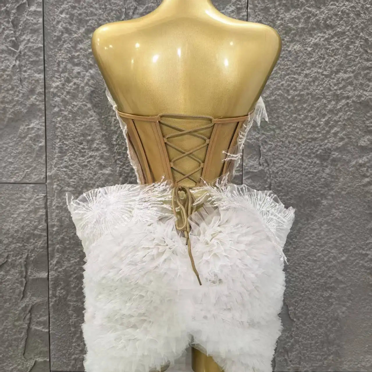 STOCK White Color Women Sexy Strapless 2 Pieces Ball Gown Mini Dress Celebrate Cute Birthday Party Photo Shoot Outfit Vestido