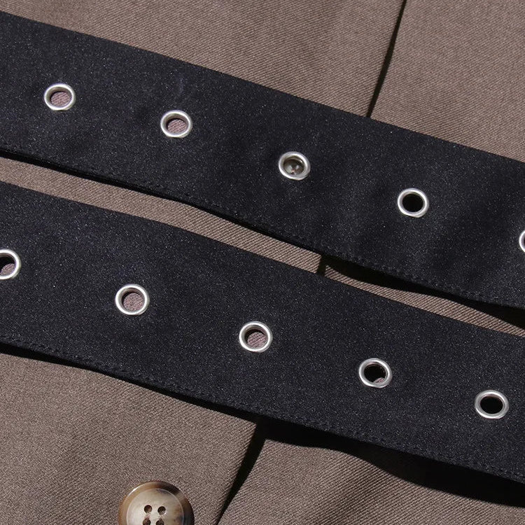 TWOTWINSTYLE Patchwork Belt Chic Blazer For Women Notched Collar Long Sleeve Spliced Pocket Temperament Blazers Female Fashion