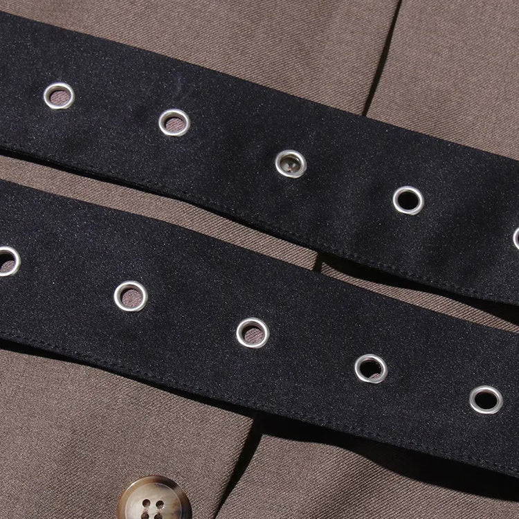 TWOTWINSTYLE Patchwork Belt Chic Blazer For Women Notched Collar Long Sleeve Spliced Pocket Temperament Blazers Female Fashion