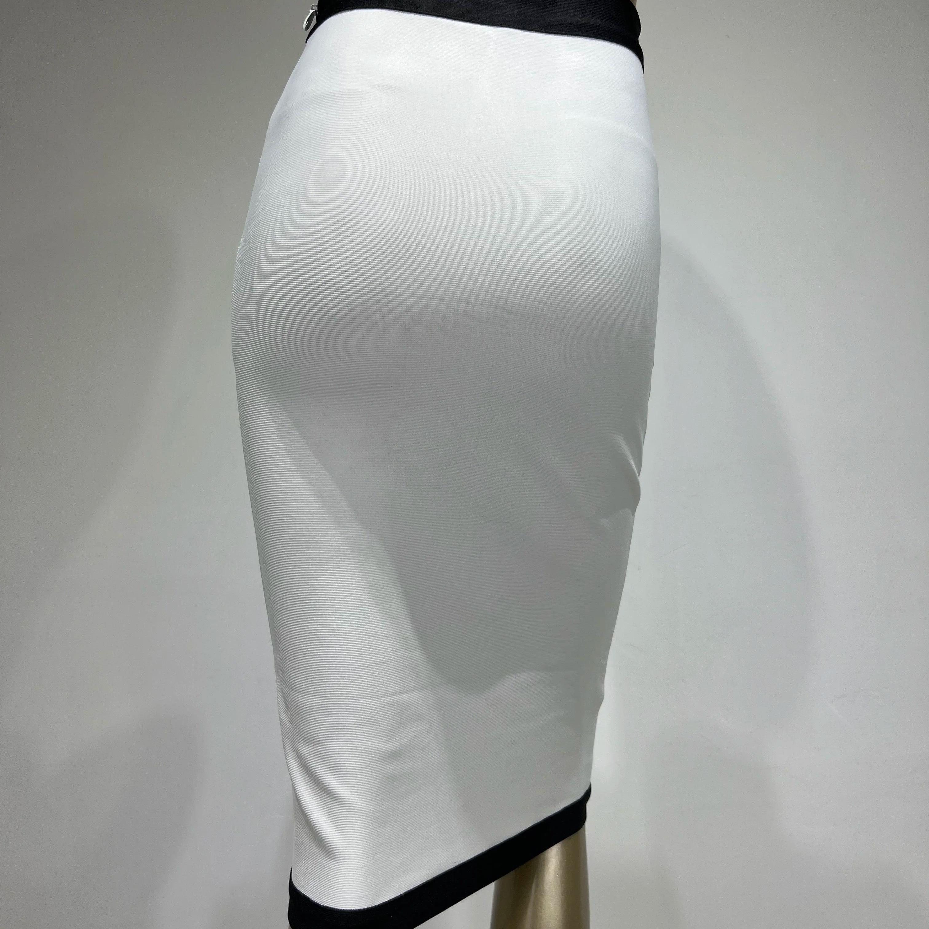 est Women Button Patchwork White Black Bodycon Bandage Skirt 2023 Designer High Waist Party Club Pencil Skirt 60cm
