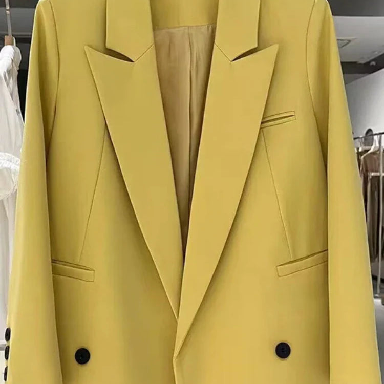 Chic Office Lady Blazer Women's Coats Spring Autumn Female Tops Street Trend Ladies Outerwear Blazers for Women Jacket Clothing Lemon yellow