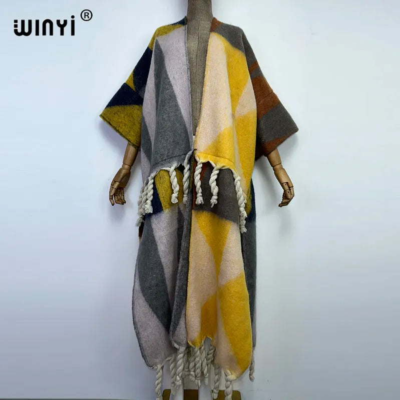 Winter Women tassel Cardigan coat Loose Christmas dress robe longue Thick Warm free size Middle East Female Kaftan 18 One Size