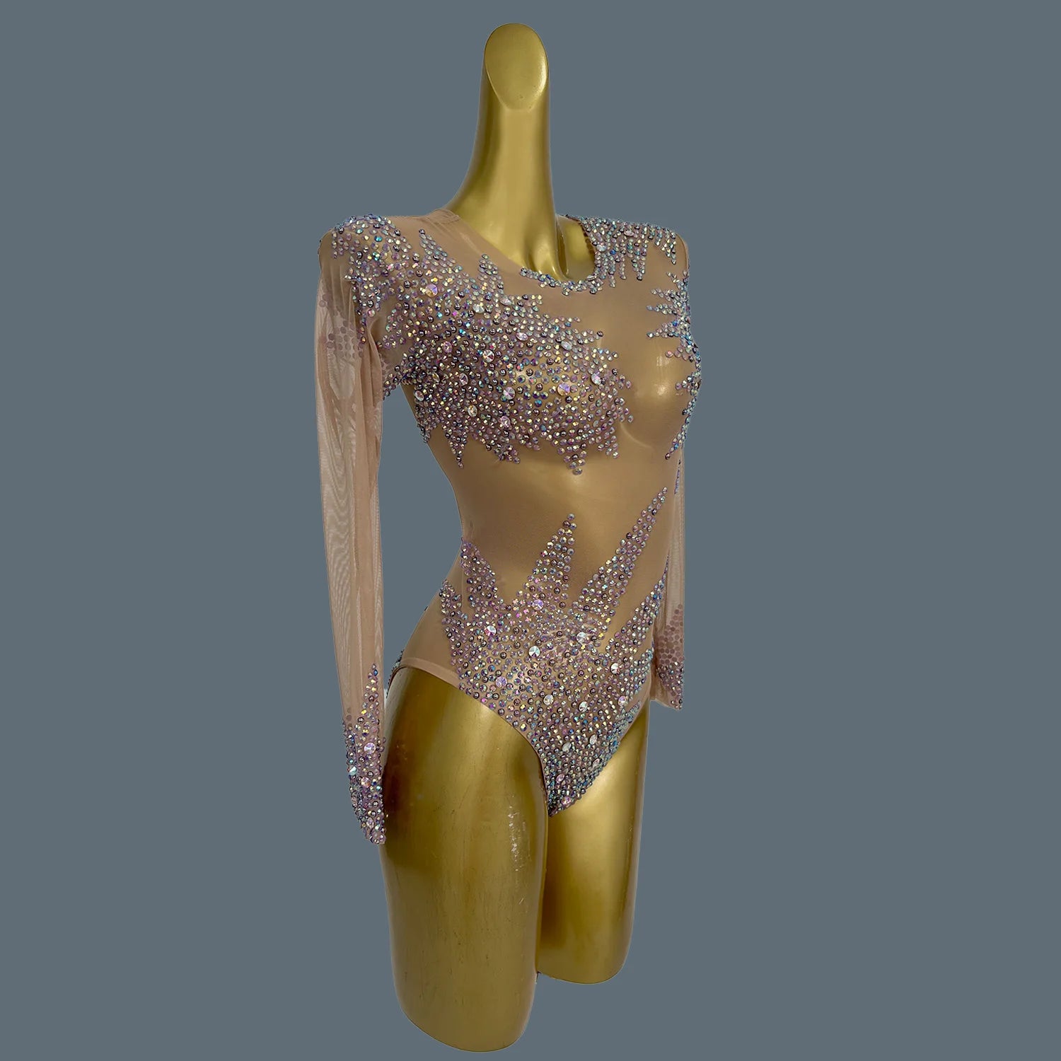 Sparkly Purple Crystals Diamonds  Bodysuit Luxury Sexy Mesh Dancer Stage Costume Night Club DS Celebrate Women Outfit Ziluolan
