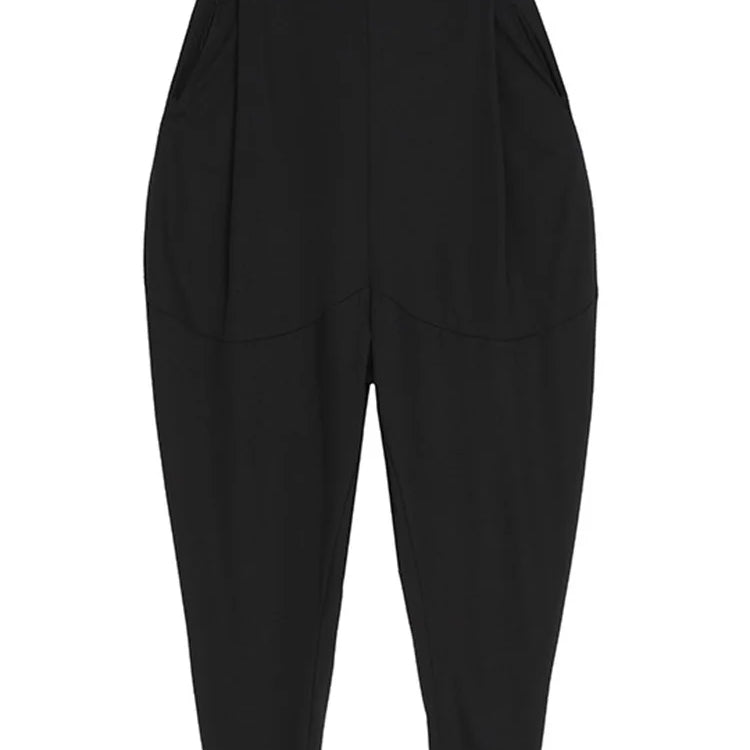 [EAM] High Elastic Waist Black Pockets Thin Harem Pants New Loose Fit Trousers Women Fashion Tide Spring Summer 1DF4728