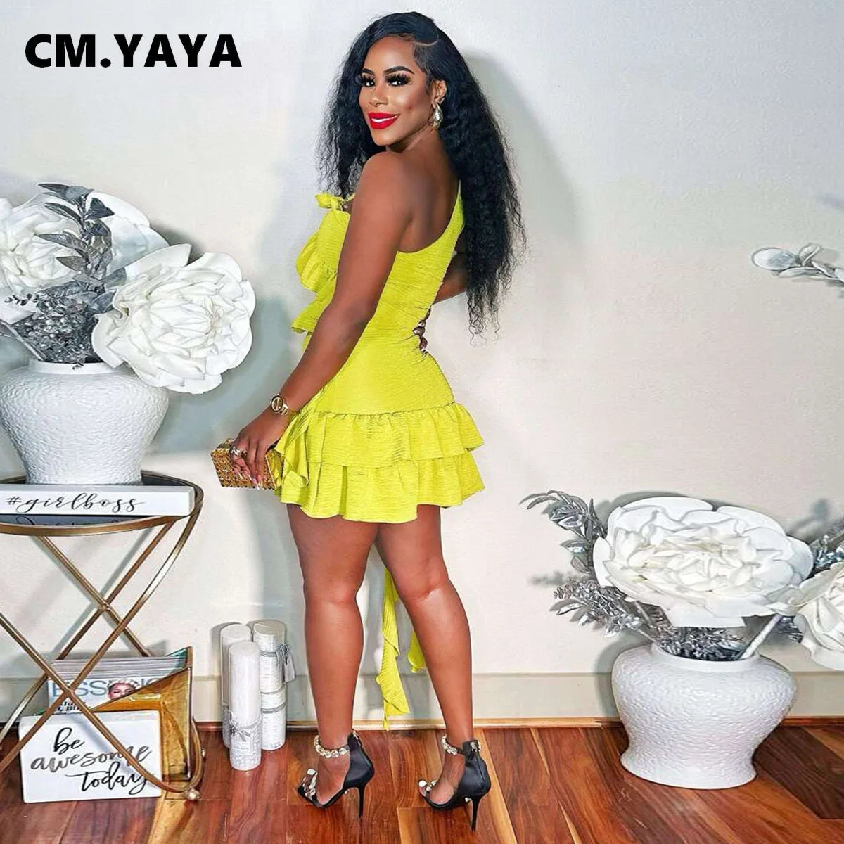 CM.YAYA Women Set Sleeveless One Shoulder Ruffles Tops and Mini Skirt Suits 2024 Sexy Cute beach Street Two 2 Piece Set Outfits