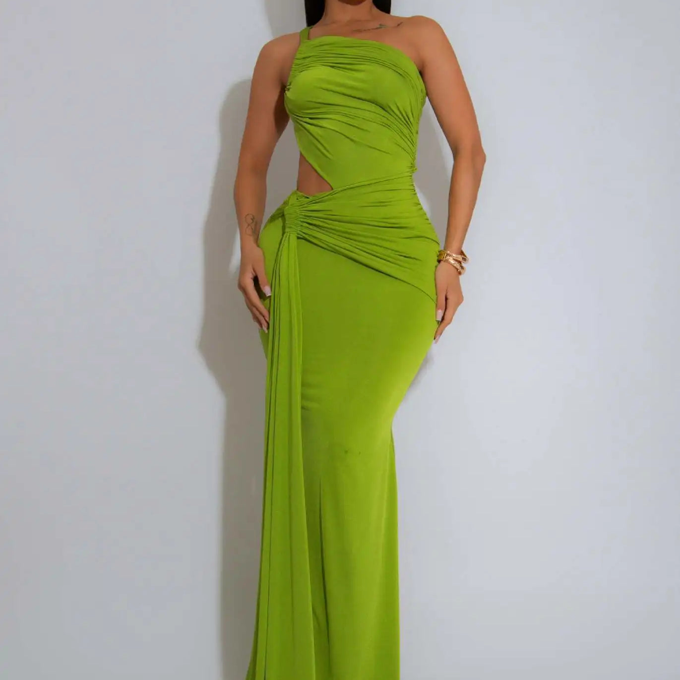 CM.YAYA Women Sleeveless Hollow Out Strap Ruched Maxi Long Dress 2025 Summer Street Sexy Party Birthday Evening Dresses Vestidos