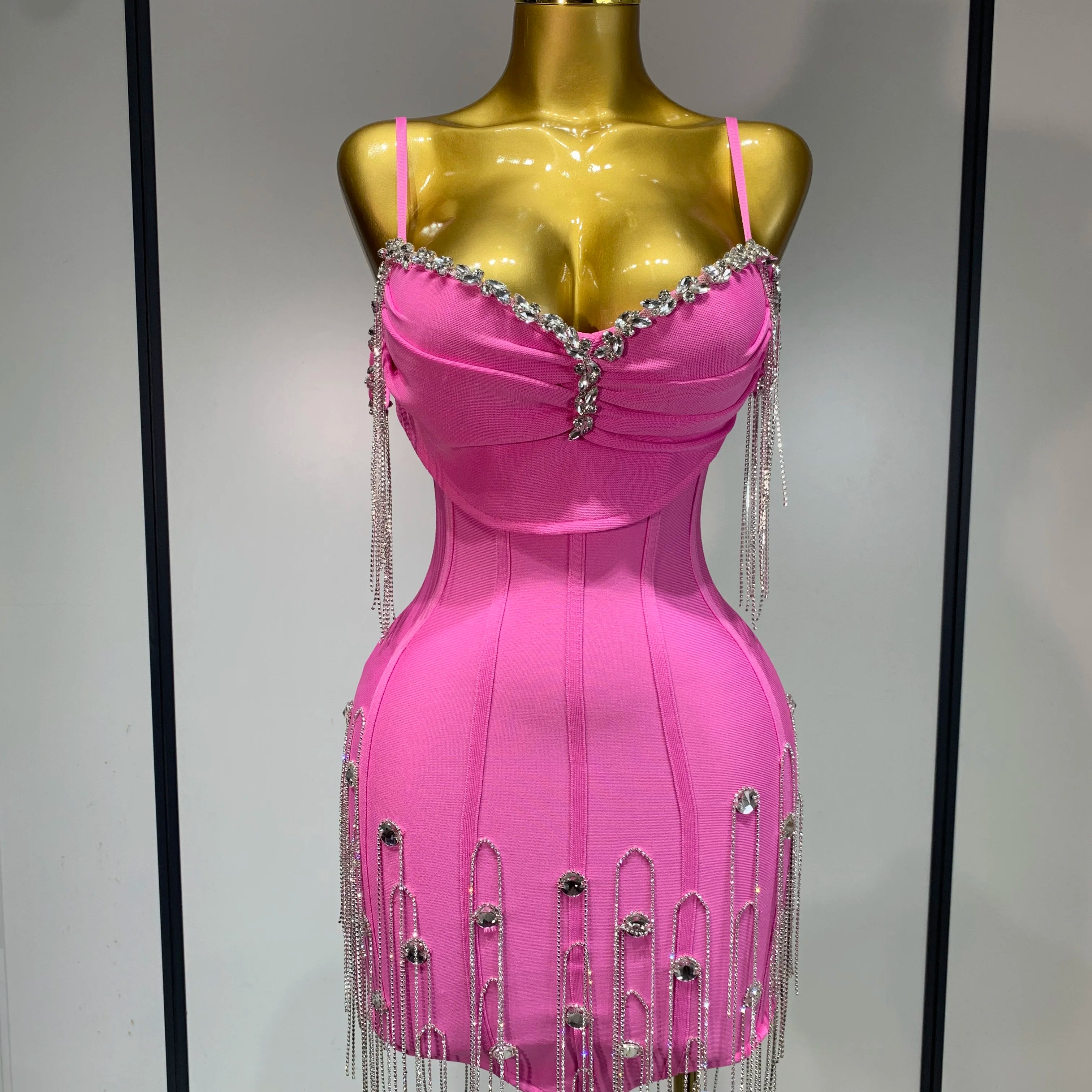Sexy Backless Spaghetti Strap Bodycon Sleeveless Bandage Dress Elegant Prom Gown Club Evening Party Luxury Birthday Dresses