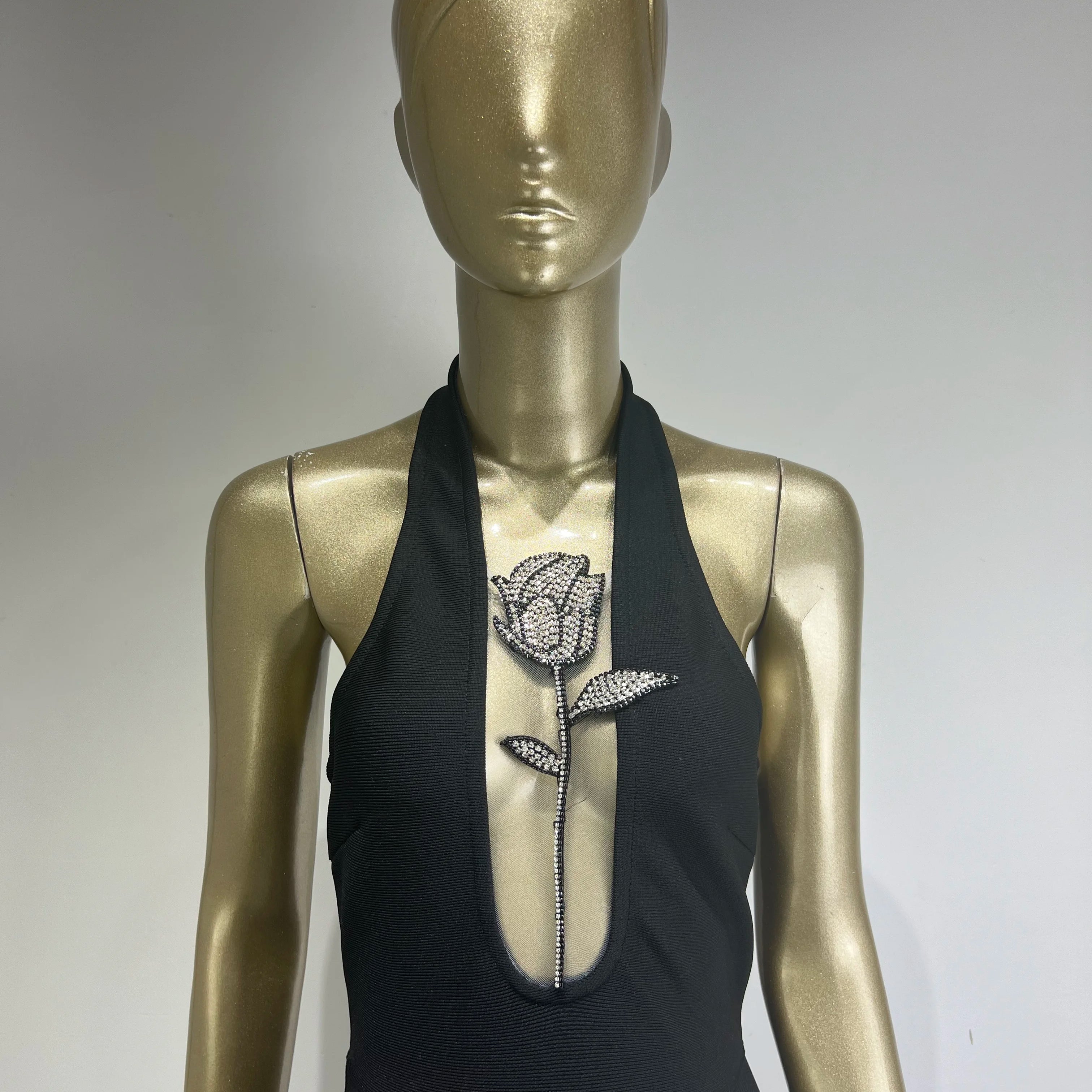 Women Luxury Sexy Sleeveless Mesh Diamonds Flower Black Bodycon Bandage Jumpsuit 2024 Celebrity Designer High Street Rompers