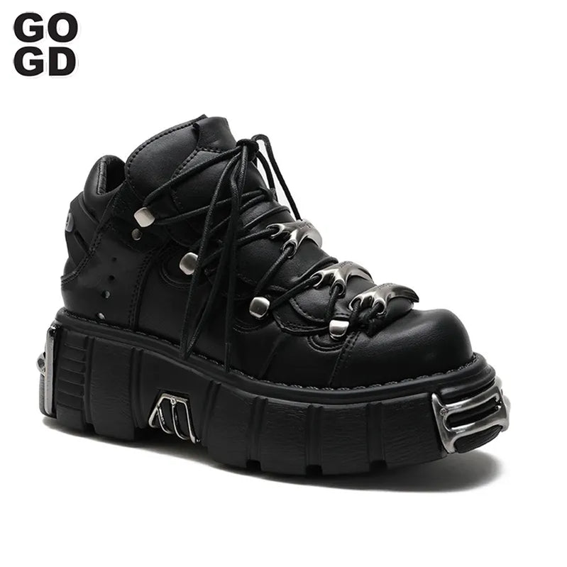 Diseñador de Gogd Plataforma de botines para mujeres nuevas Pombras Gothic Punk Estilo grueso Botas de motocicleta gruesas Y2K Cosplay College Student