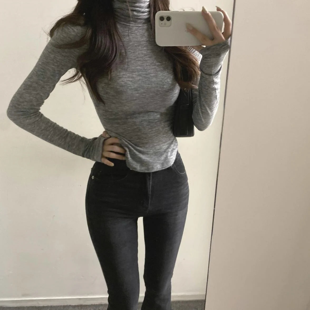 Korean Style Clothes Turtleneck T Shirt Women's Long Sleeve Top Autumn Winter Slim Undershirt Ladies Chic Warm Basic Tees