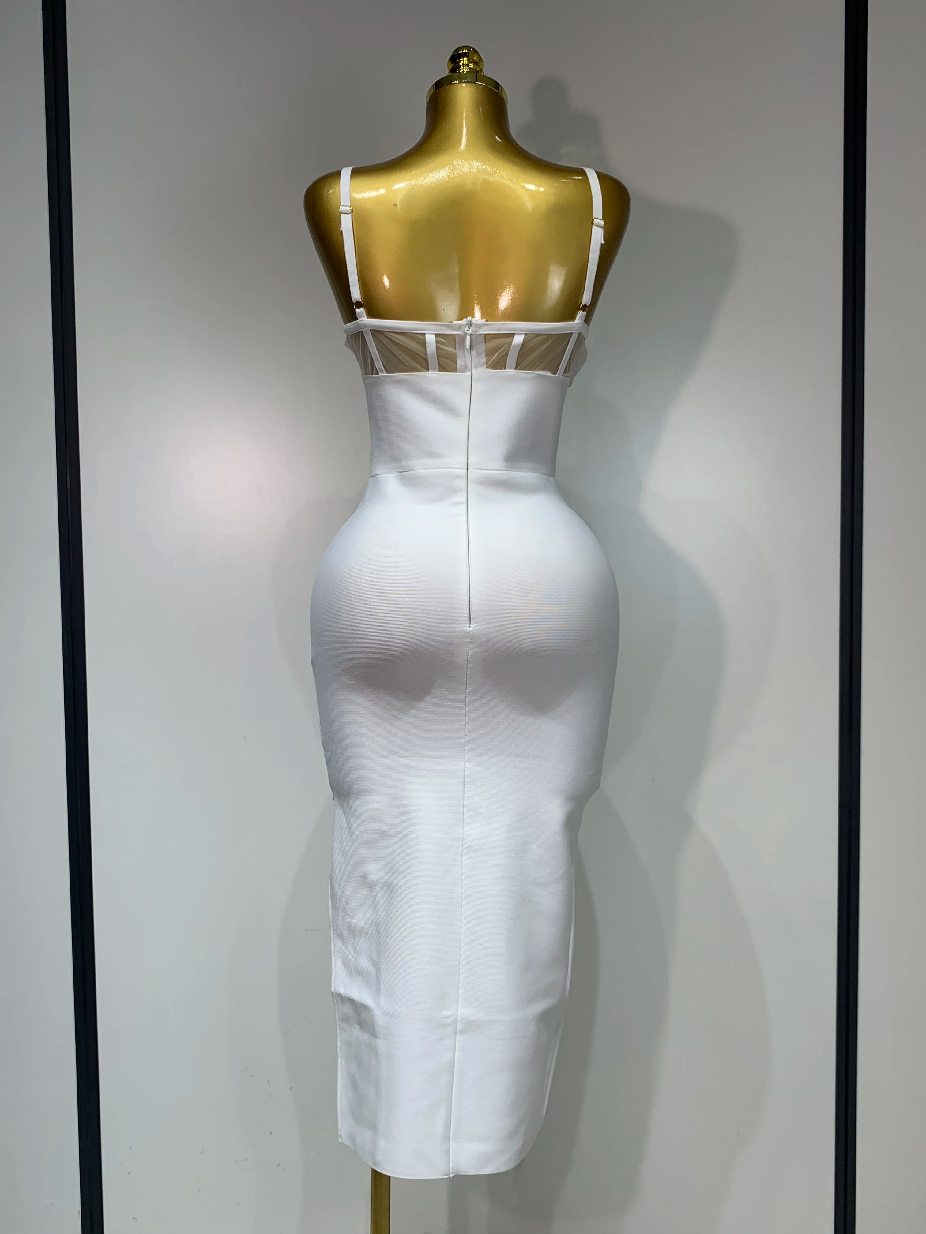 Fashion Sexy V Neck Backless Diamonds Split Women Bodycon Bandage Dress 2025 White Elegant Evening Club Party Birthday Dresses